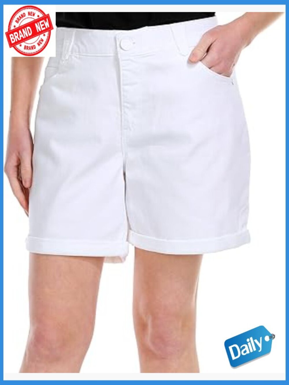 Mid Rise Denim Shorts with Tummy Control Elastic Waist